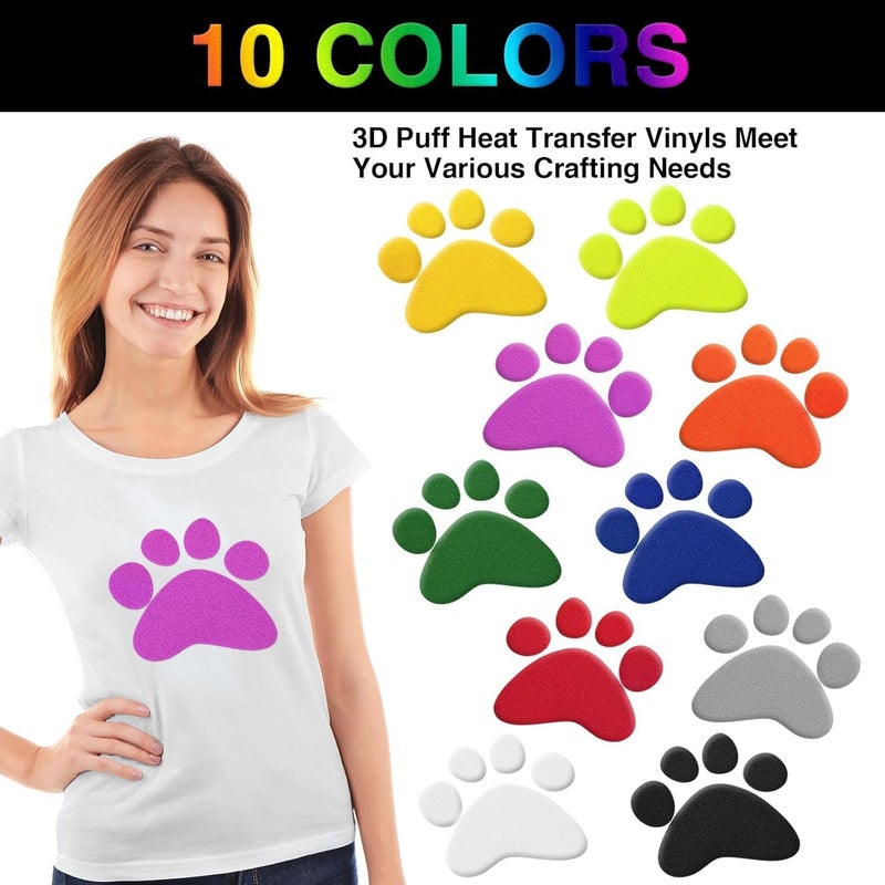 Torc 3D Puff HTV Heat Transfer Vinyl 12" x 10" 10 Sheet Pack - Assorted Colors, Iron-On for T-Shirts, DIY Crafts, Compatible with Cricut & All Cutters, Easy Cut & Weed - Image 4